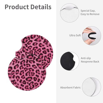 Leopard Print Pink Steering Wheel Cover Universal for 14-15 Inch Anti-Slip Breathable +2 Pieces Car Coasters, Cheetah Print hot Pink Car Wheel Cover for Women Men - color: Leopard pint