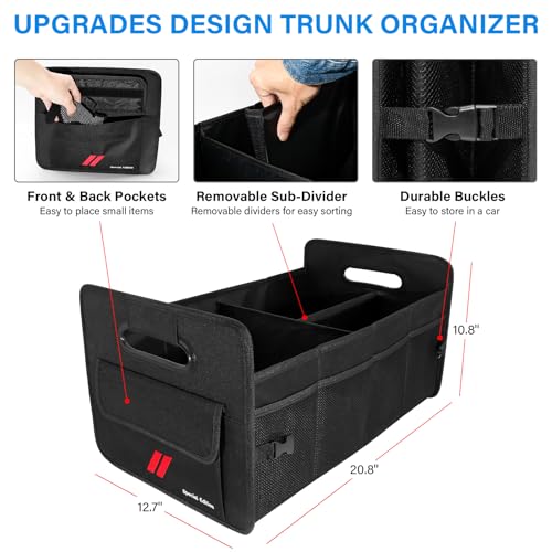 Car Trunk Organizer for Dodge Charger Durango Challenger Collapsible 2 Compartment Automotive Storage Box with Handle Non Slip Bottom Sturdy Side Walls for Dodge Accessories (Red)