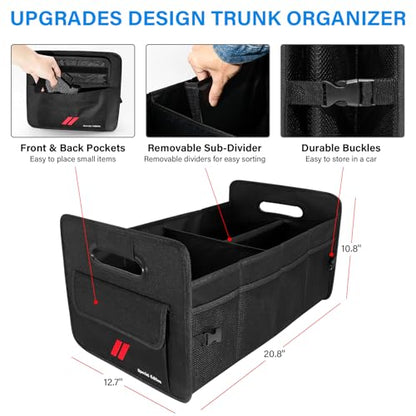 Car Trunk Organizer for Dodge Charger Durango Challenger Collapsible 2 Compartment Automotive Storage Box with Handle Non Slip Bottom Sturdy Side Walls for Dodge Accessories (Red)