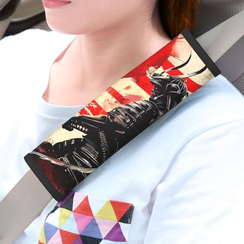 Seat Belt Cover Pads Japanese Flag Samurai Car Seat Belt Covers for Women Men Adults Kids Soft Comfortable Auto Seatbelt Cushion Shoulder Strap Pad Handle Wraps, 1 Pair - color: Japanese Flag Samurai