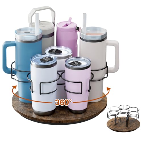 Water Bottle Organizer for Stanley 20/30/40oz, Rotating Cup Holder, Bottle Storage for Simple Modern Owala Yeti, Tumbler Lazy Susan, Vintage Brown