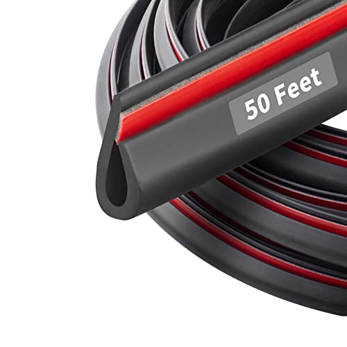 50 Feet Rubber Edge Trim Seal Strip, BISOTHAI Self-Adhesive Rubber U Channel Weather Stripping for Car Doors, Hatches, and Glass, Steel Plates, Easy Cut to Size(Black) - size: 50Ft