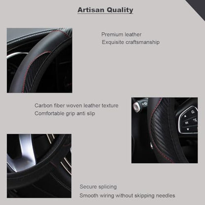 Ultra Fine Carbon Fiber Leather Steering Wheel Cover, Anti Slip and Sun Protective Protect The Steering Wheel, Easy to Install,Universal of 14.5"-15" (Black) - color: Black