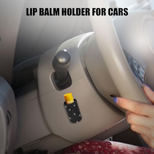 1 Pack Upright Car Chapstick Holder, Bling Insulating Lip Balm Holder,Rhinestone Car Accessories for Women Interior,Suitable for Most Vehicles.(Black)