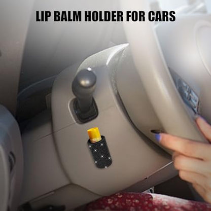 1 Pack Upright Car Chapstick Holder, Bling Insulating Lip Balm Holder,Rhinestone Car Accessories for Women Interior,Suitable for Most Vehicles.(Black)