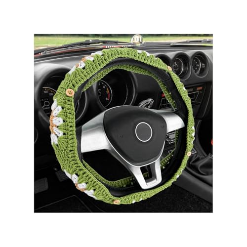 Car Steering Wheel Cover, 15 Inch Handmade Crochet Sunflower Steering Wheel Protector, Hippie Granny Square Auto Wheel Decorative Cover for Women Girls, Car Accessories (White & Green) - color: White & Green