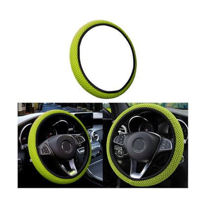 Moly Magnolia Elastic Stretch Steering Wheel Cover, Universal 15 Inch Automotive Steering Wheel Cover, Microfiber Breathable Anti-Slip Odorless Ice Silk, Warm in Winter Cool in Summer (Grass Green) - color: Grass Green