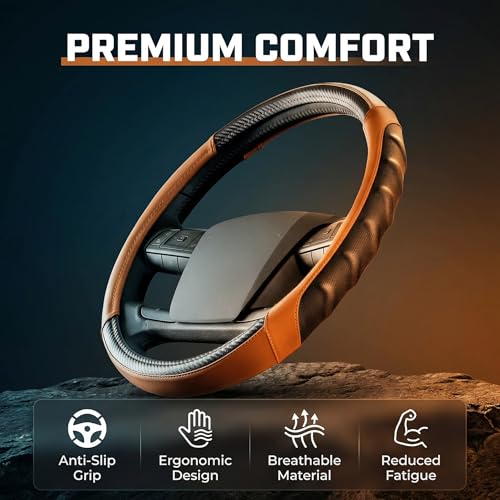 18 Inch Semi Truck Steering Wheel Cover for Freightliner Cascadia, Kenworth T680 T880, Peterbilt 579 & Volvo VNL – Heavy Duty Anti-Slip Leather Grip for Big Rig Class 8 Trucks – Brown - color: Royal Brown