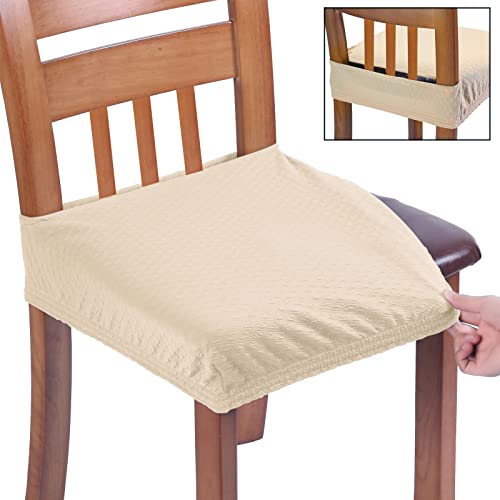Fast Installation Dining Room Chair Covers Set of 6, TPU not Mixed, Friendly Stretch Jacquard Seat Slipcovers for Kitchen Armless Chairs, Rear Gapped- Beige- 6 - color: Beige, size: 6pcs/Rear-gapped