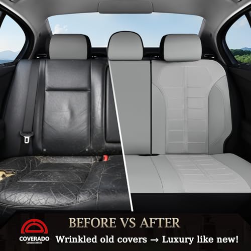 Coverado Full Set Leather Car Seat Covers, Crafted with Full Leather Construction and Carbon Fibre Weave Universal Fit for Most Cars SUV Trucks(Gray - color: Gray, size: FullSet