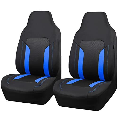CAR PASS Bucket Car Seat Cover, Breathable 3D Air Mesh-100% Sporty Fabric Front Seats, Airbag Compatible, Universal Fit Auto SUV Truck Sedan Vans Women, High Back Two Front 2 Piece, Black Blue