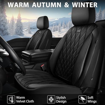 CAR PASS Luxury Faux Leather Car Seat Covers Front Seats, Breathable Soft Velvet Premium Automotive Seat Covers 2 Pack, Armrest Airbag Compatible Universal Fit for Most Sedan SUV Van Truck, Black - color: Black Velvet, size: Two Front