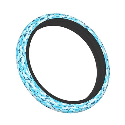 Swono Swimming Dolphin Steering Wheel Cover Cartoon Swimming Dolphin On Sea Wave Blue Background Universal 15 Inch Auto Car Steering Wheel Covers SUV Anti Slip Wheel Wrap Protector for Men Women - color: multi-060