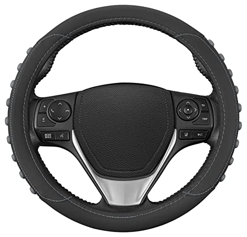 Motor Trend FlexGrip Gray Steering Wheel Cover for Cars – Standard 15 inch Car Steering Wheel Cover, Gray and Black Steering Wheel Protector for Auto Truck Van SUV - color: Gray Grip, size: Fits 14.5 - 15" SW