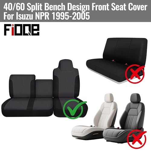 40/60 Split Bench Design Front Seat Cover for Isuzu NPR 1995-2005, Knitted Fabric with Soft Foam Lining, Breathable Seat Protector-Balck
