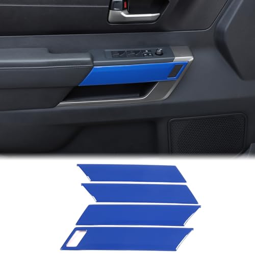 Aunginsy Car Inner Door Panel Strip Trim Cover Compatible with Toyota Tundra 2022+/Sequoia 2023+, Front Rear Door Handle Panel Decorative Cover Protector ABS Accessories(with Memory Seat Switch Hole) - color: Blue(W/Hole)