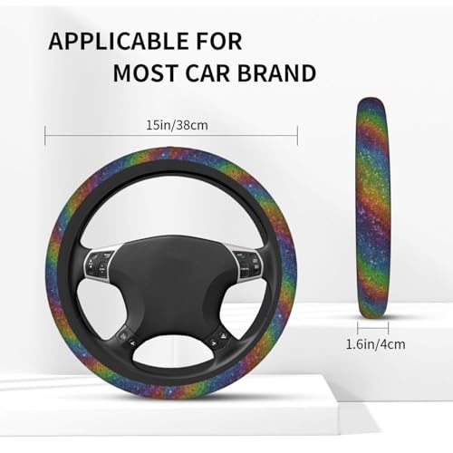 Rainbow Steering Wheel Cover Elastic Non-Slip Car Steering Wheel Covers with Seat Belt Shoulder Pad for Women Men - color: Rainbow