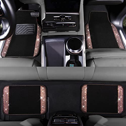 CAR PASS Bling Rhinestone Diamond Car Floor Mat, Crystal Sparkly Shining Glitter Carpet Waterproof Anti-Slip PVC Heel Pad, Universal for Interior Auto SUV,Sedan,Van,4pcs Girl Women Men, Champagne Gold - color: Gold Diamond