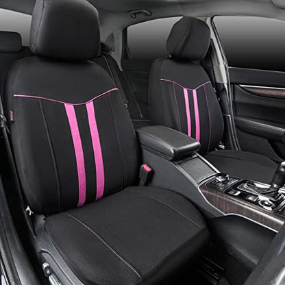 CAR-GRAND Piping Cloth Car Seat Covers Full Set, Breathable Universal Car Seat Cover, Airbag Compatible Seat Cover for Cars Trucks SUV Van Sedan (Black-Pink Strips) - color: Black-Pink