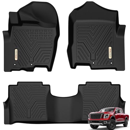 YITAMOTOR Floor Mats for 2017-2024 Nissan Titan/2016-2024 Nissan Titan XD Crew Cab with 1st Row Bucket Seat, Custom Fit All-Weather TPE Floor Liners, 1st & 2nd Row Floor Mat Accessory, Black - style: 17-24 Nissan Titan 1st & 2nd Row