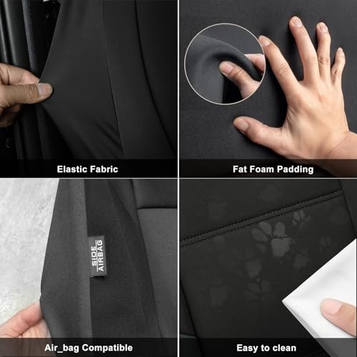 GIANT PANDA Neoprene Full Set Car Seat Covers, Leak-Proof & Waterproof Front&Rear/Back Car Seat Protector Fit 95% Cars Sedans SUV（Beige+Black） - color: Beige&Black, size: Full Set