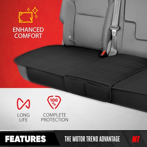 Motor Trend Faux Leather Padded Rear Bench Car Seat Cover With Storage Pockets - color: Black