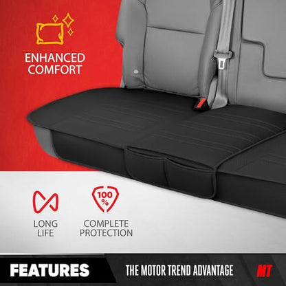 Motor Trend Faux Leather Padded Rear Bench Car Seat Cover With Storage Pockets - color: Black