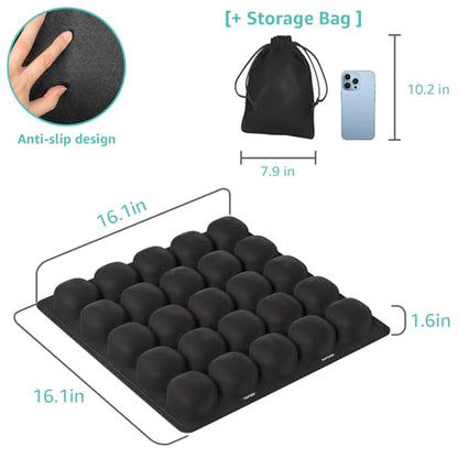 Inflatable Travel Seat Cushion for Airplane - Portable Air Pad with Built-in Pump for Long Haul Flight Essentials - Ergonomic Tailbone & Sciatica Pain Relief, Non-Slip, 15.7x15.7, Black - size: 15.7"x15.6"