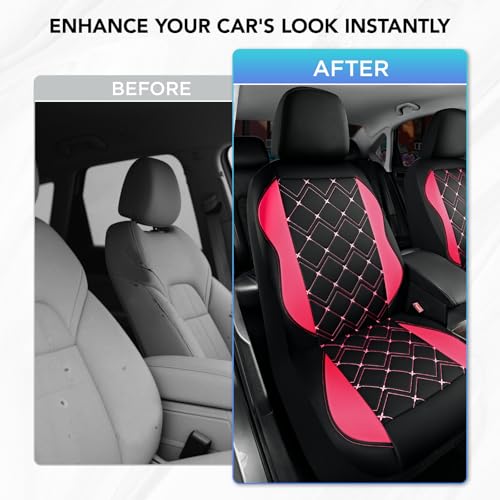 Road Comforts Seat Covers, Premium Leather Car Seat Covers Front Seat for Women Girls,Airbag Compatible, Automotive Seat Covers Universal Fit Most Cars,Vans,Truck,SUV - color: Hot Pink Front
