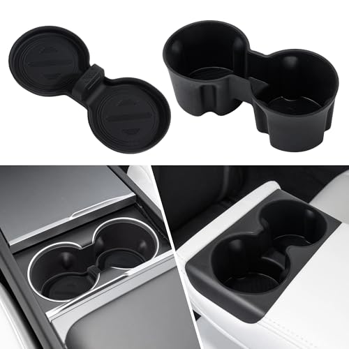 frani Cup Holder Set (2-Piece) Compatible with Tesla Model 3 2021-2026 & Highland Refresh - Premium Silicone Inserts for Center Console & Rear Seats Black - color: Black, style: Model 3 Highland 2024-2026