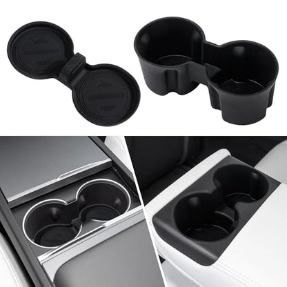 frani Cup Holder Set (2-Piece) Compatible with Tesla Model 3 2021-2026 & Highland Refresh - Premium Silicone Inserts for Center Console & Rear Seats Black - color: Black, style: Model 3 Highland 2024-2026