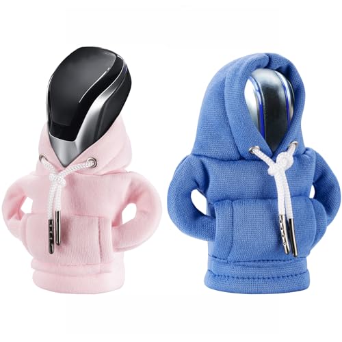 Gear Shift Hoodie Cover, Universal Car Shift Knob Hoodie, Mini Hoodie for Car Shifter, Automotive Interior Cute Gadgets Car Accessories and Decorations - color: 2Pcs(Pink+Blue)