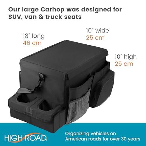 High Road CarHop Front Seat Car Organizer with Car Cup Holder, Passenger Seat Tray and Padded Filing or Cooler Compartment with Side Pocket Storage - color: Black