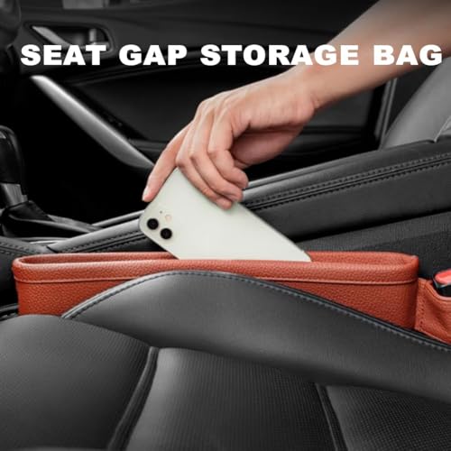 Tumecos Car Seat Pockets PU Leather Car Console Side Organizer Seat Catcher Holders Compatible with Phone Key Wallet Phone Sunglasses 2 Pack (Black+Red) - color: Black+Red