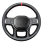 MEWANT Hand Stitch Black Real Leather Shiny PU Carbon Fiber Steering Wheel Wrap for Dodge Ram 1500 Laramie Big Horn 2021 - color: Black Genuine Leather&Shiny PU Carbon Fiber
