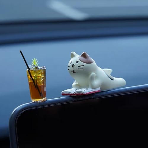 Funny Mini Lucky Cat Statues Ornaments for Car Dashboard Decorations Accessories Interior, Cute Animal Action Figures for Car Dash Board Decoration Auto Windows Home Office Birthday Cake Toppers Decor - color: C6