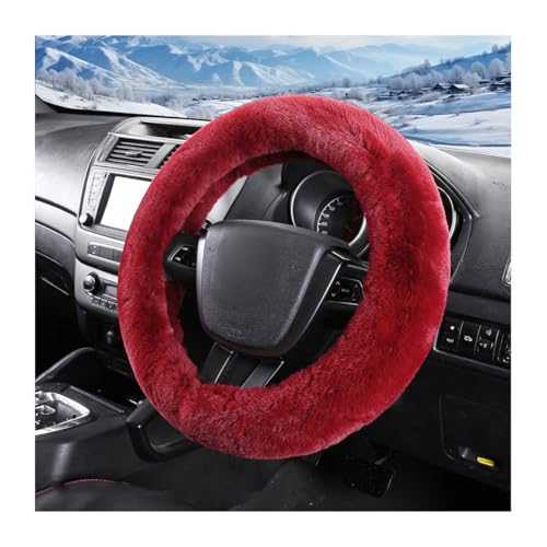 Car Fuzzy Steering Wheel Cover, 15 inch Fluffy Soft Steering Wheel Protector for Winter Warm, Anti-Slip Fuzzy Plush Vehicle Wheel Wrap Cover Interior Decoration for Women Men (Wine Red) - color: Wine Red