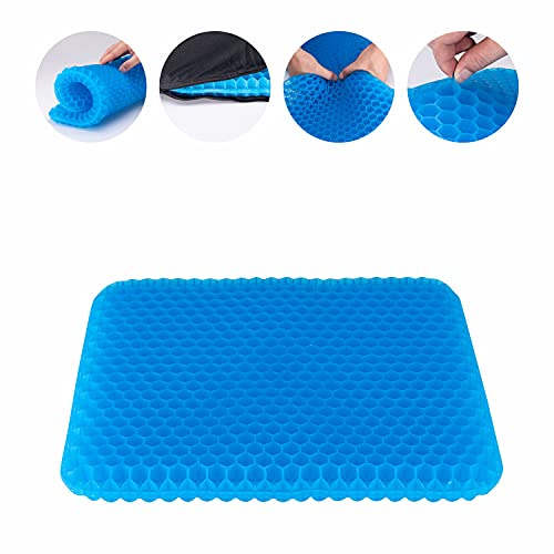 Gel Seat Cushion, Chair Cushions with Non-Slip Cover, Breathable Honeycomb Car Seat Cushion for Pressure Relief Back Pain, Home Wheelchair Office Chair Cushion (16x14x1.6 inch)