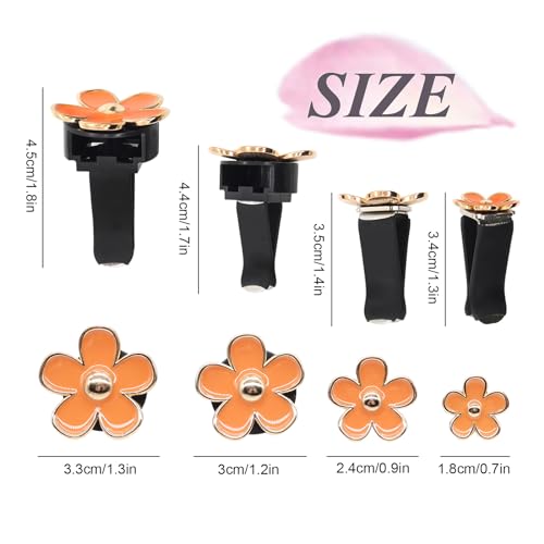 ORIESSE Orange Car Accessories,4pcs Coral Flowers Air Vent Clips,Refillable Car Air freshener,Girly 4 Size Sparkle Daisy Vent Clips