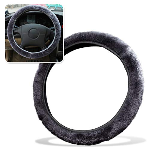 ZONETECH Car Steering Wheel Cover–Classic Grey Anti-Slip Comfortable Winter Warm Stretch On Steering Wheel Cover Car Wheel Protector