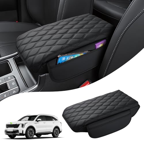 Autorder Center Console Cover for 2021-2025 2026 Kia Sorento Accessories Armrest Cushion Cover Nappa Leather Middle Console Covers Sorento Console Cushion Pad Anti-Scratch - size: 2021-2026 Kia Sorento