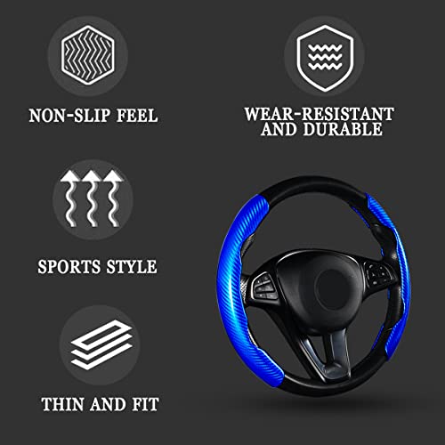 Steering Wheel Cover, 2PCS Segmented Steering Wheel Protector, Carbon Fiber Anti-Slip and Durable Car Accessory, Universal Fit for Most Cars，SUVs (Carbon Fiber Blue) - color: Carbon Fiber Blue