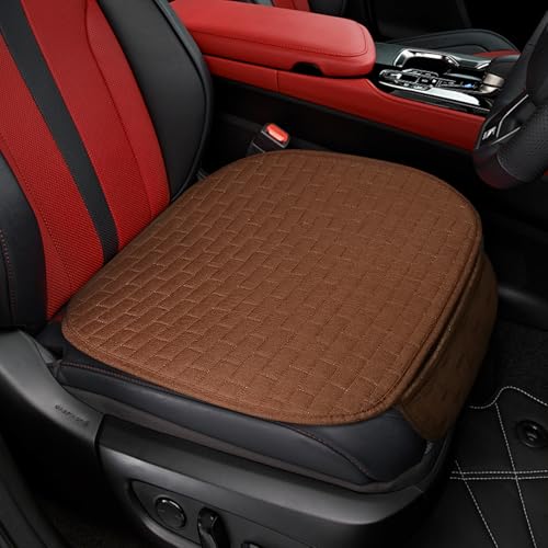 Front Car Seat Cover, Anti-Slip Bottom Front Seat Cover Protector with Storage Pocket, Breathable Linen Driver Seat Protector, Comfortable Front Cushion Pad Universal for Cars Trucks SUVs Vans (Brown) - color: Brown, size: Front
