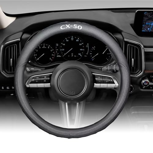 Custom Interior Accessories for Mazda CX-50 CX50 2023 2024 2025 2026 Steering Wheel Covers Leather Sporty Racing Faux Comfortable Handle 1Pcs/Set(Black Stitching) - color: Black stitching, size: CX-50 2023-2026