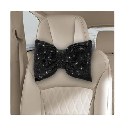 Yourkar Bling Car Seat Neck Pillow, Soft Bling Bowknot Headrest Neck Support Rest Cushion, Neck Relax Head Rest Auto Pillow with Crystal Rhinestone for Women, Car Accessories (Black) - color: Black