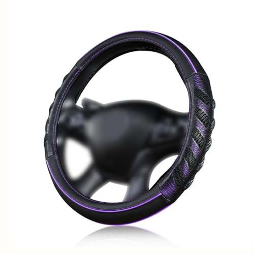 Flying Banner car Steering Wheel Cover Faux Leather Massage Universal fit 3D Honeycomb Hole Anti-Slip Sporty 15 Inches (Purple Black) - color: Purple black