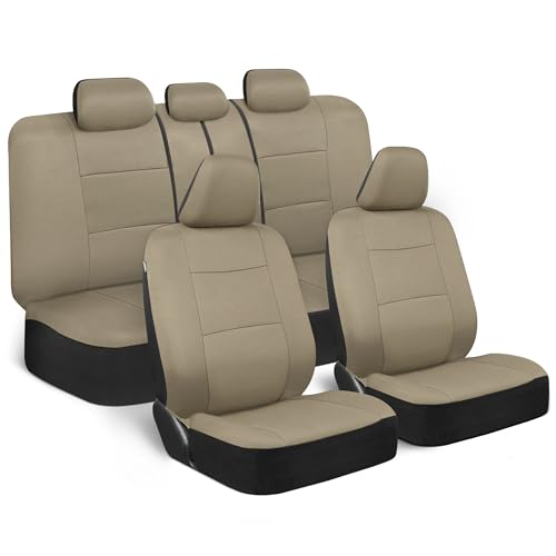 BDK PolyPro Car Seat Covers Full Set in Solid Beige, Front and Rear Split Bench Seat Covers for Cars, Easy to Install Car Seats Cover Set and Accessories for Auto Trucks Van SUV - Solid Beige - color: Solid Beige