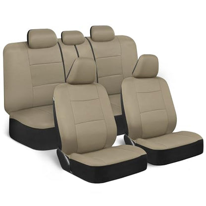 BDK PolyPro Car Seat Covers Full Set in Solid Beige, Front and Rear Split Bench Seat Covers for Cars, Easy to Install Car Seats Cover Set and Accessories for Auto Trucks Van SUV - Solid Beige - color: Solid Beige