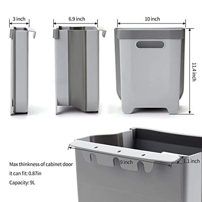 Hanging Collapsible Trash Can - 9L Wall Mounted Foldable Waste Bin for Kitchen Cabinet Door - Quickly Clean Counter, Sink, Bathroom - RV, Car, Camping Folding Garbage Basket (Gray) - color: Gray