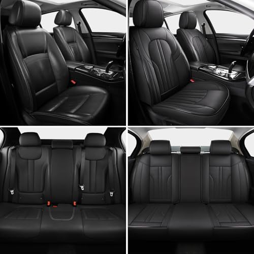 MINGBRON Car Seat Cover Full Set, Leather Car Seat Cover, Waterproof Seat Covers, Car Seat Cushion, Nappa Leather Seat Covers Car Seat Protector Universal Fit Most Cars Black - color: Black, size: Full Set